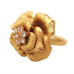 Premier Design In Bloom Gold Rhinestone Rose Flower Elegant Fashion Jewelry Ring